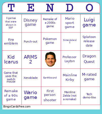 Nintendo Direct Big Bountiful Bingo Card