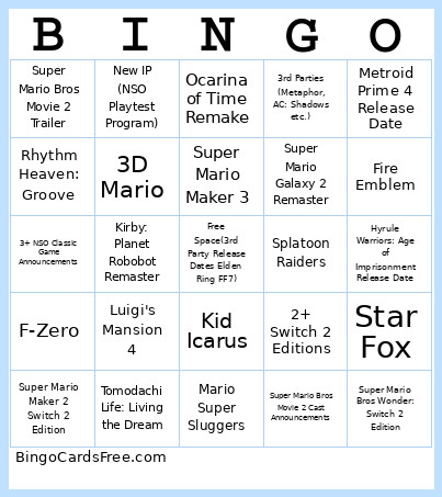 Nintendo Direct Bingo Card