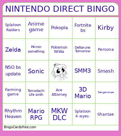 NINTENDO DIRECT Bingo Card