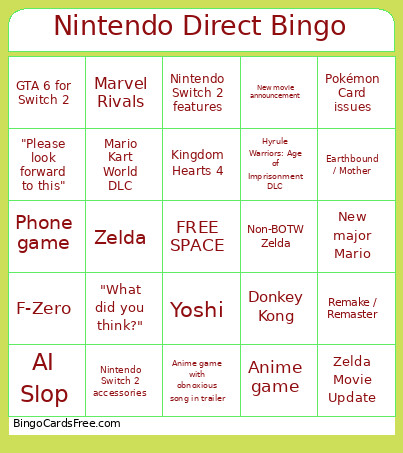 Nintendo Direct Bingo Card 4