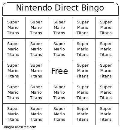 Nintendo Direct Bingo Card