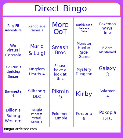 Nintendo Direct Bingo Card 3