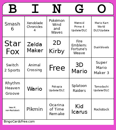 Nintendo Direct June 2026 Bingo Card
