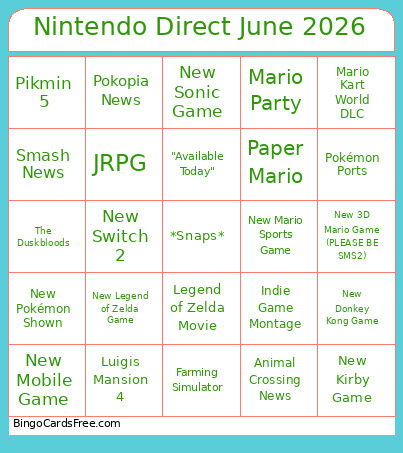 Nintendo Direct June 2026 Bingo Card
