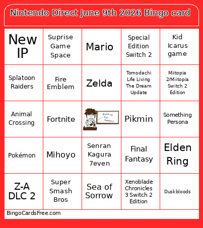 Nintendo Direct June 9th 2026 Bingo Card