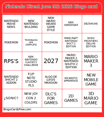Nintendo Direct June 9th 2026 Bingo Card 5