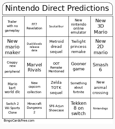 Nintendo Direct Predictions Bingo Card 3