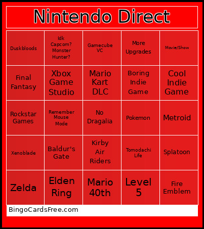 Nintendo Direct September 2025 Bingo Card