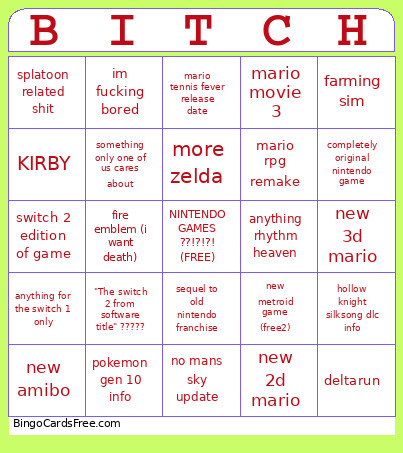 Nintendo Direct September 2026 Bingo Card