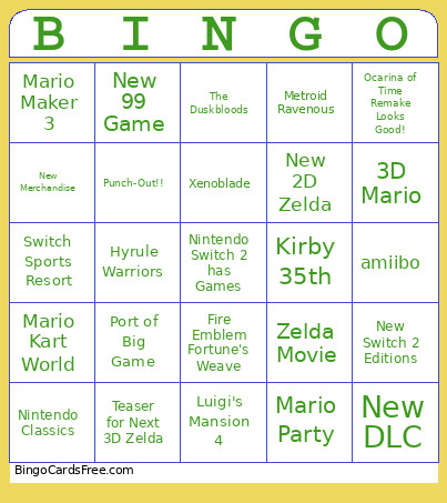 Nintendo Direct/Zelda 30th Bingo Card