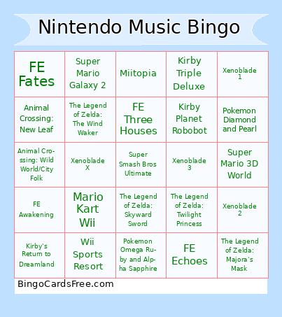 Nintendo Music Bingo