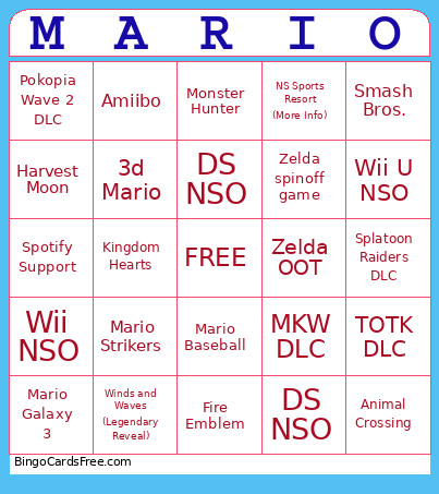 Nintendo September 2026 Direct Bingo Card