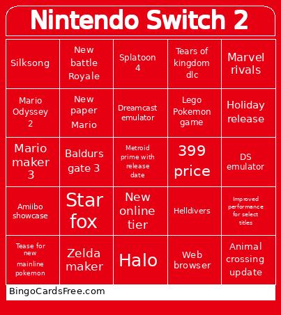 Nintendo Switch 2 Bingo Card 2