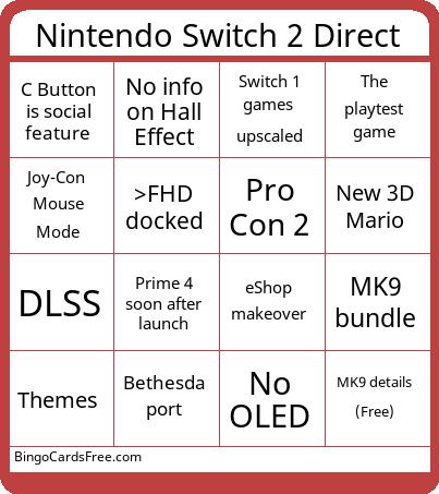 Nintendo Switch 2 Direct Bingo