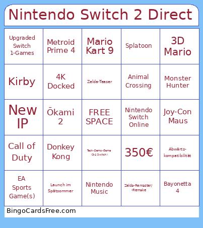 Nintendo Switch 2 Direct Bingo Card 2