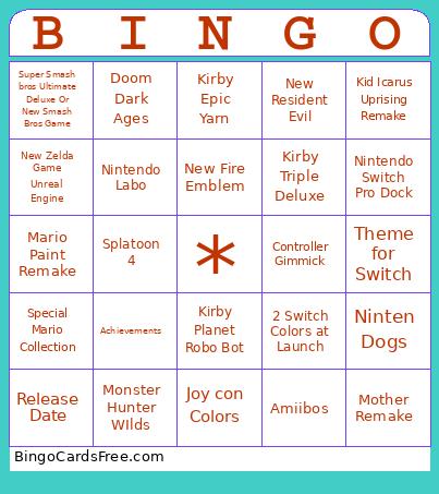 Nintendo Switch 2 Direct Bingo Card 2