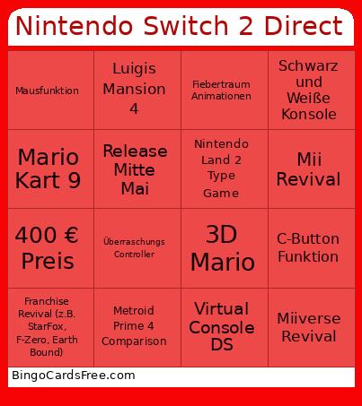 Nintendo Switch 2 Direct Bingo Card 4