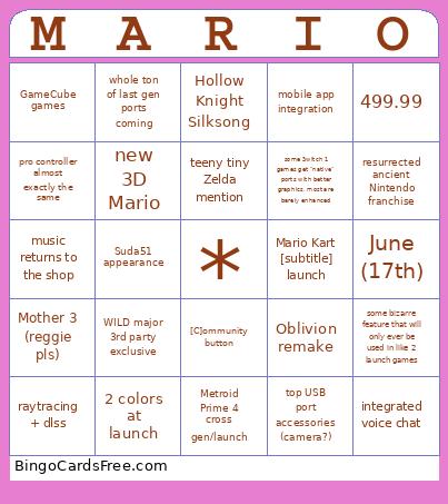 Nintendo Switch 2 Direct Bingo Card 2
