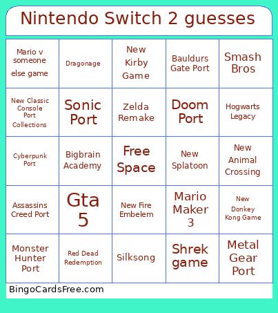 Nintendo Switch 2 Guesses Bingo Card