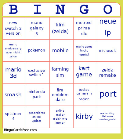Nintnedo Direct Heute Bingo Card