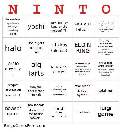 NINTO Bingo Card