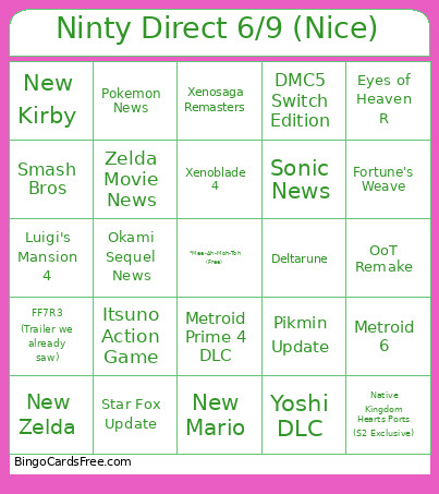 Ninty Direct 6/9 (Nice) Bingo Card