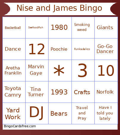 Nise And James Bingo Card