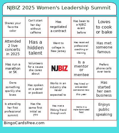 NJBIZ 2025 Women's Leadership Summit Bingo Card