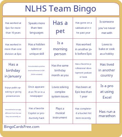 NLHS Team Bingo