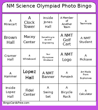 NM‎ Science Olympiad Photo ‎ Bingo Card