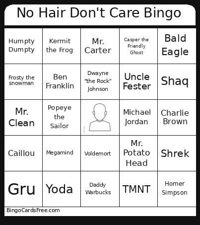 No Hair Don't Care Bingo Card