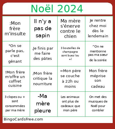 Noël 2024 Bingo Card