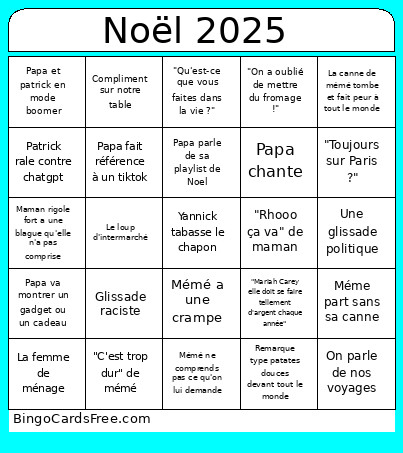 Noël 2025 Bingo Card