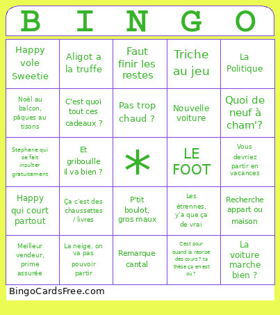 Noël, Noël Bingo Card