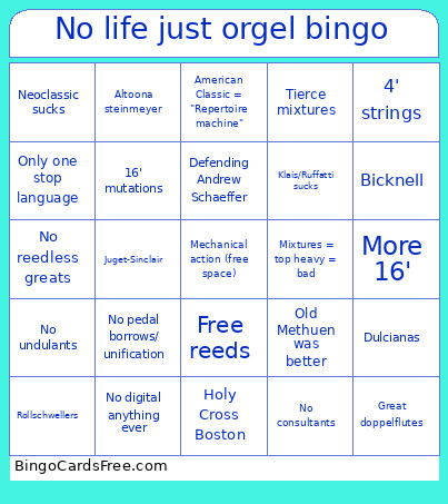 No Life Just Orgel Bingo Card