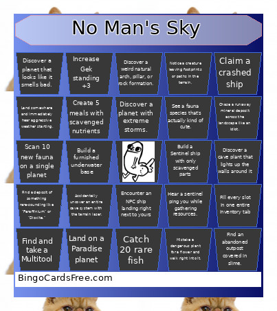 No Man's Sky Bingo Card