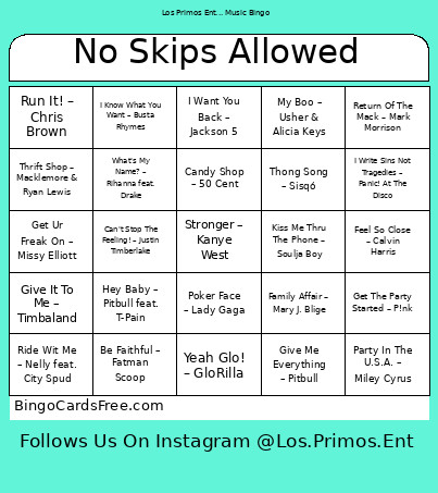 No Skips Allowed Bingo Card 2