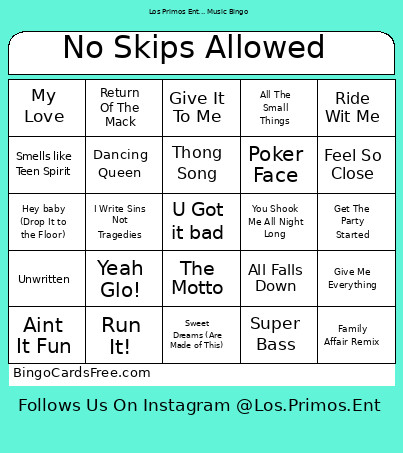 No Skips Allowed Bingo Card