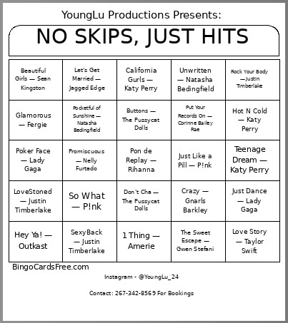 NO SKIPS, JUST HITS Bingo Card