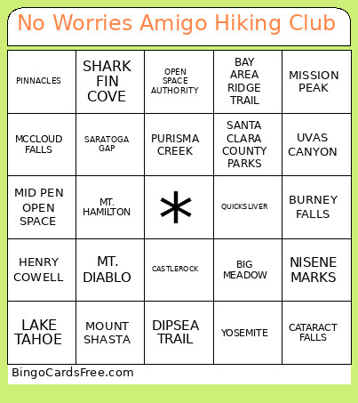 NO WORRIES AMIGO HIKING CLUB Bingo Card 3