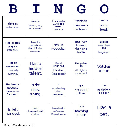 NOBCChE Networking Bingo Card