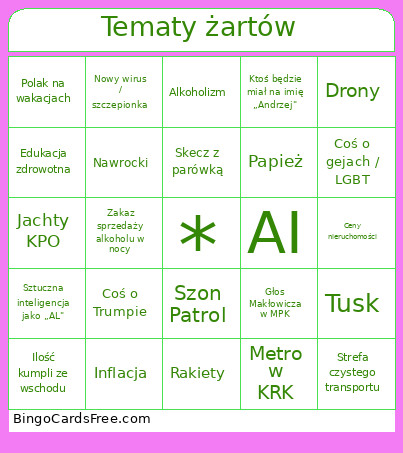 Noc Kabaretowa 2025 Bingo Card