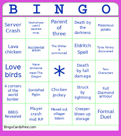 Nocturne SMP Bingo Card