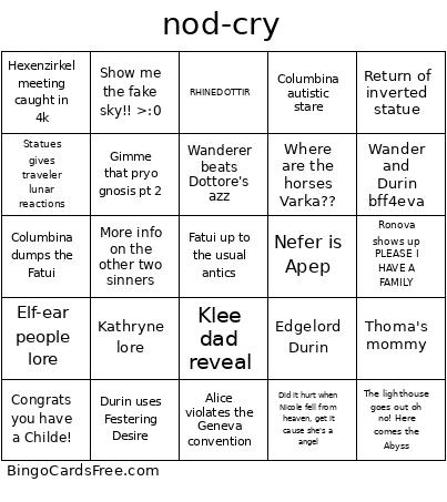 nod-cry Bingo