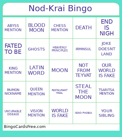 Nod-Krai Bingo Card
