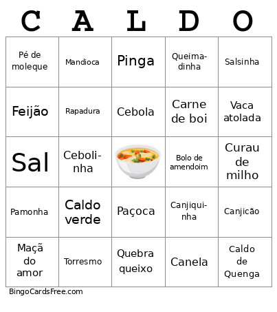 Noite De Caldos Bingo Card