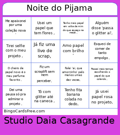 Noite Do Pijama Bingo Card