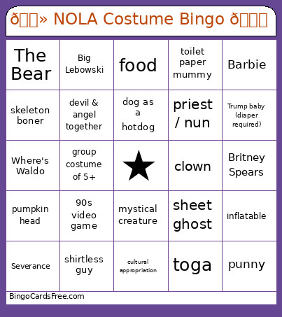👻 NOLA Costume 🎃 Bingo Card