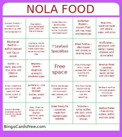 NOLA FOOD Bingo Card