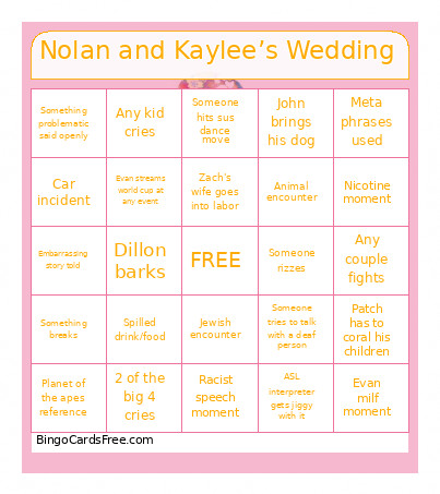 Nolan And Kaylee’s Wedding Bingo Card 2